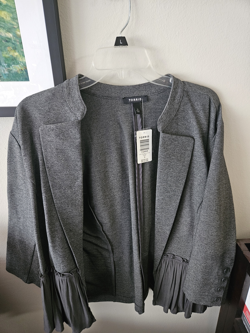 NWT Torrid Charcoal Gray Open-Front Blazer with Pleated Hem